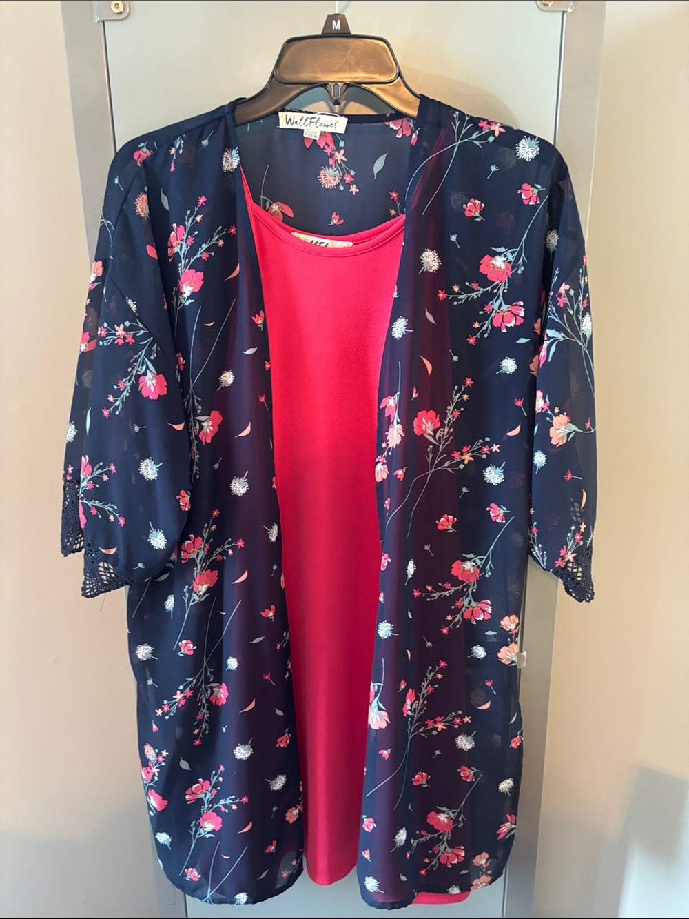 Wallflower Pink Tank Dress with Navy Floral Kimono Size Medium